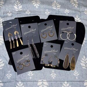 Universal Thread Earrings Set of 7 Pairs Dangle Hoops Semiprecious Boho Lot New